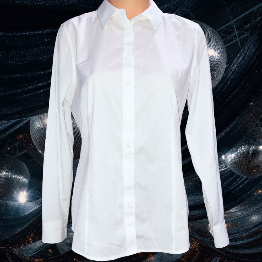 Talbots White Button Down Blouse Long Sleeve Coas… - image 1